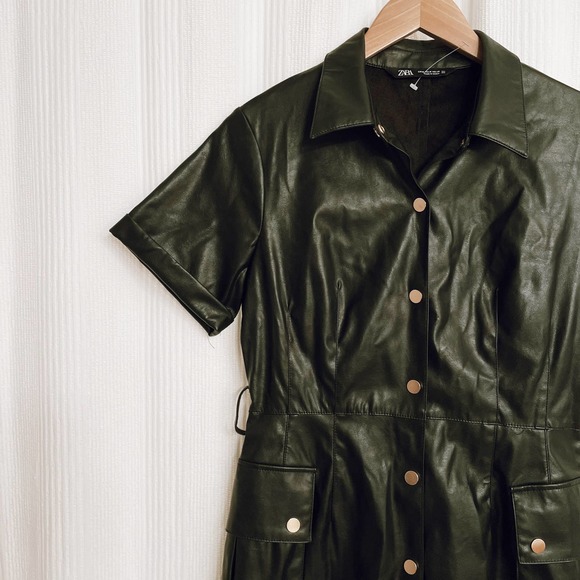 Zara Faux Leather Snap Front Dress Black - Picture 9 of 10